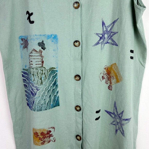 Vintage Sage Green Painted Stamped Tunic - Picture 2 of 9
